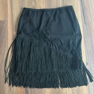 BCBG Max Azria Fringe Embroidered Skirt Sz 4 Wool/nylon/spandex Blend